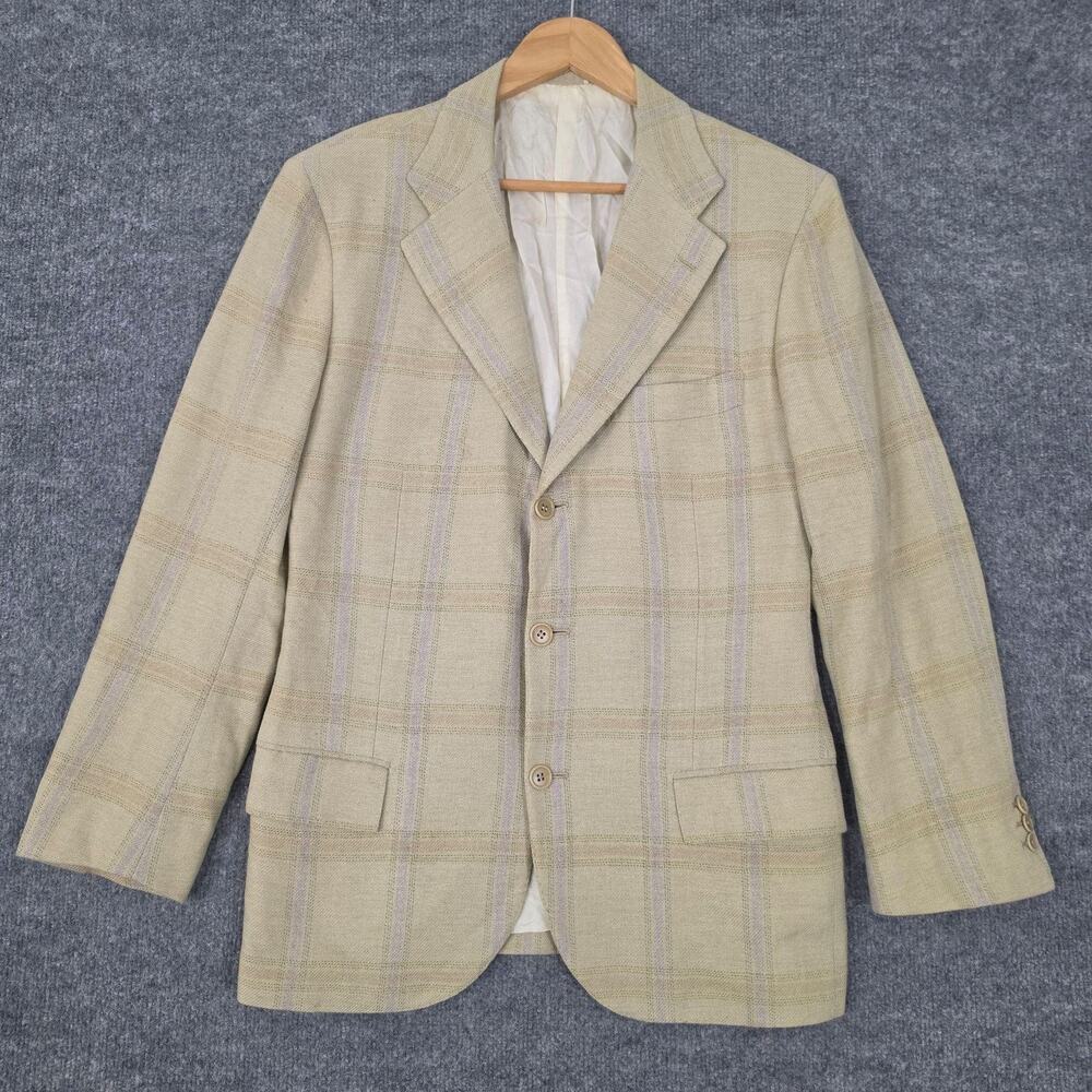 Kiton Blazer Men 50 Beige Cashmere Check Sport Coat Business Office Work Italy